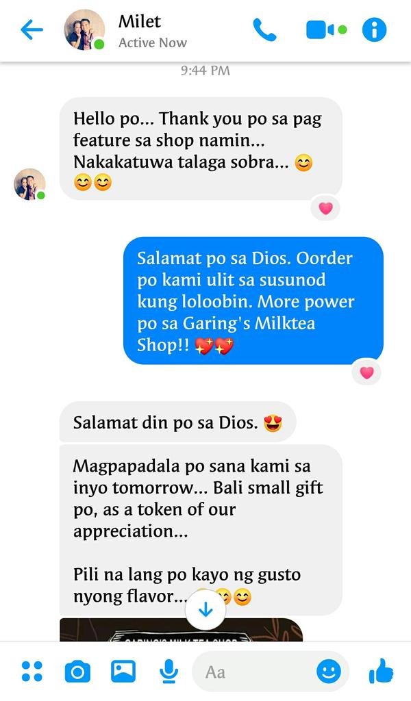 GINEDB_'s tweet photo. gusto ko lang talaga magpromote ng mga small businesses like garings milktea shop so nagvlog ako pero di ko inexpect na ganto magiging kapalit, sobra po akong natouch aaaaaAAAAAAAAAAAA SUPPORT GARING'S MILKTEA SHOP!!! https://t.co/EgHDdUZ651