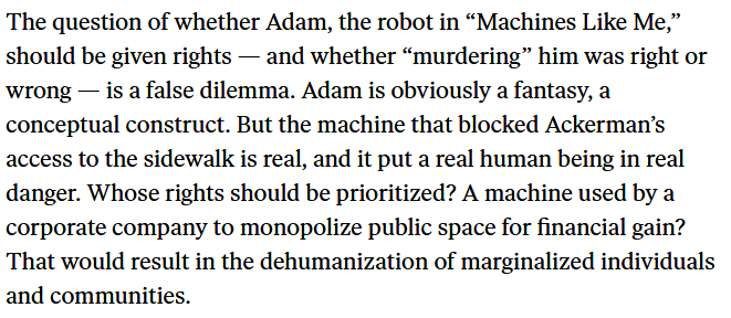 8. The authors argue that prioritizing the rights of the robot over the rights of the human amounts to the "dehumanization of marginalized individuals and communities."