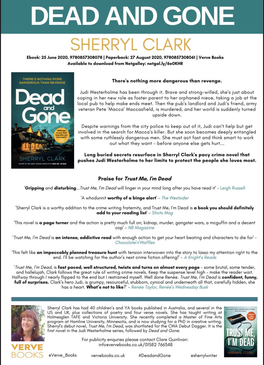 ClaireKreads's tweet photo. Prepping a post and realised I’m quoted on the press release!!!! Thank you @Verve_Books @sherrylwriter #proudblogger #deadandgone https://t.co/ptRA39I7qD