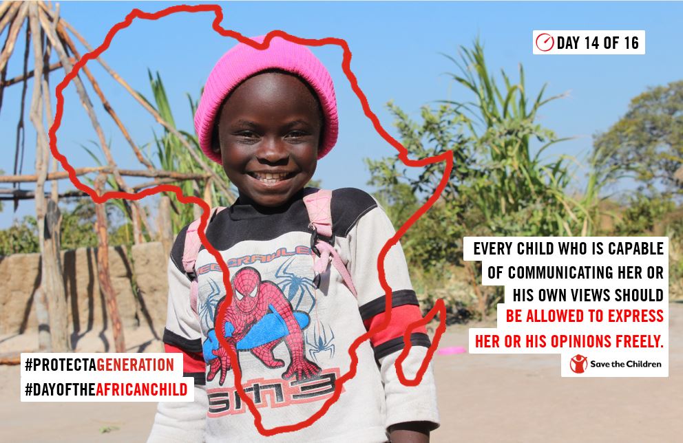 SaveChildrenZM's tweet photo. Day 14 of the 16 days to the #DayoftheAfricanChild. The theme for #DAC2020 is "Access to a Child Friendly Justice System in Africa." Every child who is capable of communicating her or his own views should be allowed to express her or his opinions freely. https://t.co/CK53XeZcZ7