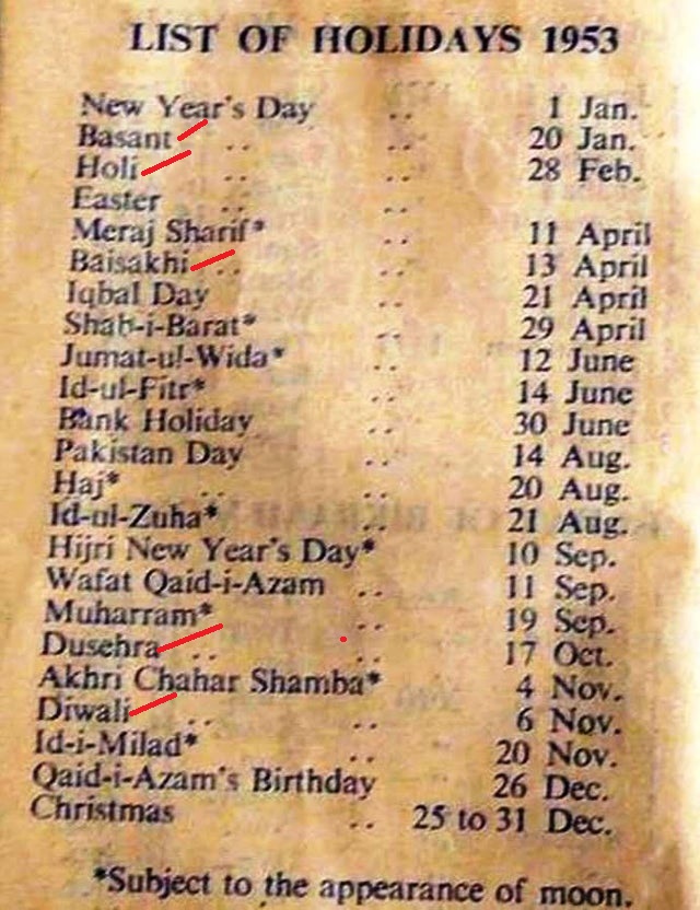 14/n We Often are shown this Image of 1953 & are surprised to find Holi, Diwali, Dushhera, Basant Panchami were Declared Holidays of Punjab and the Pakistan got Radiclized by Zia-ul-haq policies in 1970/80s. -But it is just Eye Wash and Diversion Tactics to pass on Blame Game.