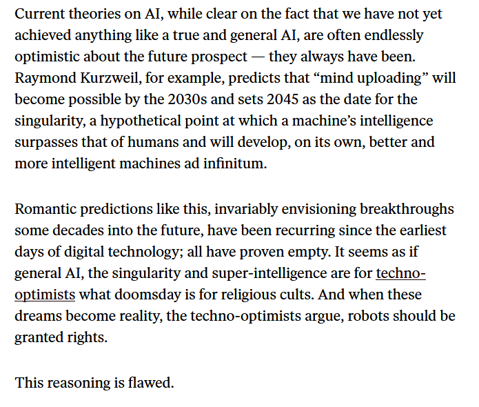 1. The article begins by associating robot rights with science fiction scenarios and singularity theorists like Kurzweil, ideas that are grounded in "endless optimism".