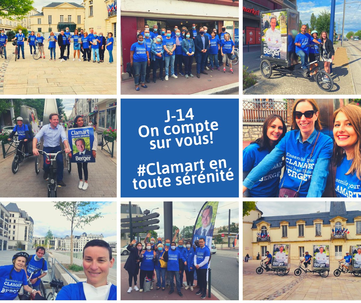 JD_Berger's tweet photo. 🗳[#Municipales28juin] J-14 ! Toute l’équipe #ClamartEnTouteSérénité compte sur vous le 28 juin ! 
Pour continuer à faire de #Clamart une ville plus belle, plus sûre et plus dynamique ! https://t.co/sPNTMthKRy