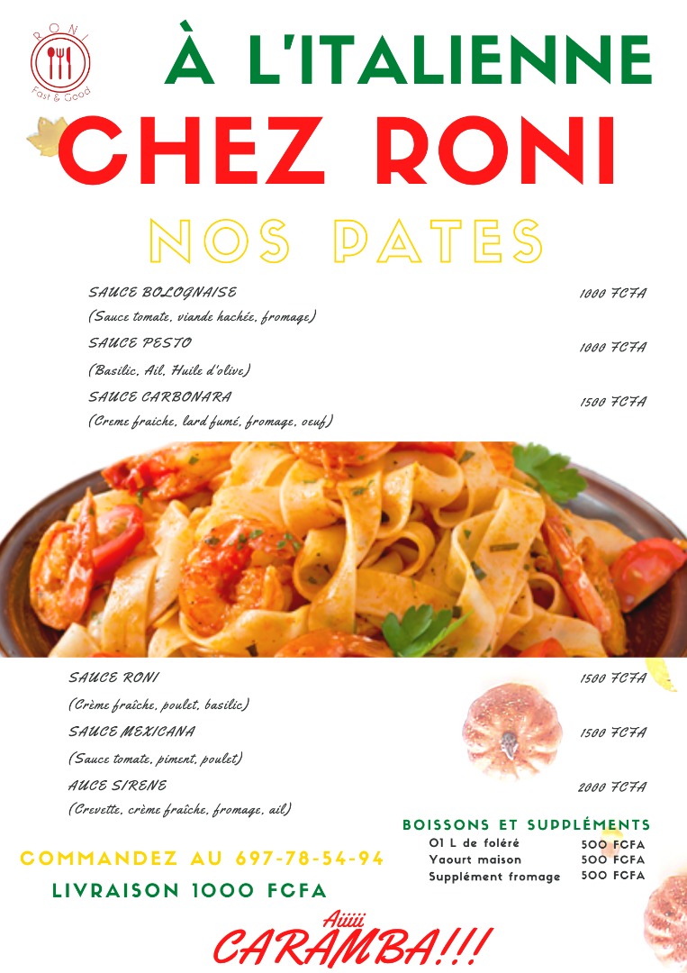 Ledawa's tweet photo. Dégustez les pâtes à l'italienne CHEZ RONI...
📍Soa entrée IBI
🕰 8h - 20h
📞 +237697785494
#FastAndGood
#RoniRestaurant
#Dishco
#DigitalShareContents
@RoniChez https://t.co/dF58lEwxr6