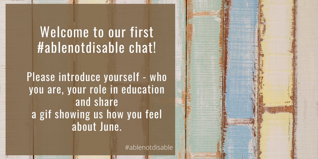 SherWalters's tweet photo. Alright, thanks for joining us! Let's get started with a quick intro! #ablenotdisable https://t.co/pVlbp92rO5