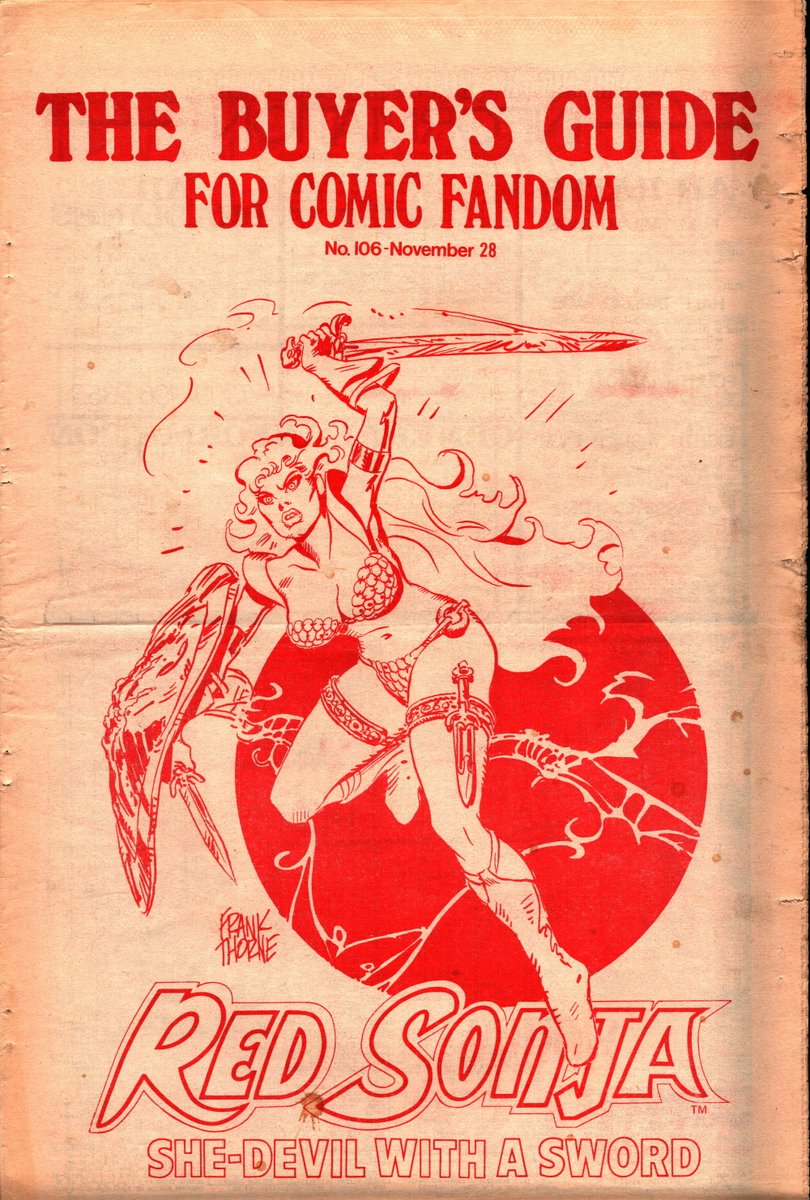 NYcomicon's tweet photo. I picked up 4 issues of The Buyer's Guide to Comics Fandom that were Phil Seuling's subscription copies. Here's 106, I also have 108, 136 and 142. #CBG

Cover art: #FrankThorne

@metalrulestv @TheRealRedSonja @philamsel @comicartfans @Scott1Gray @AdamThanosPod @KingstonShannon https://t.co/1lHB7CxjJP