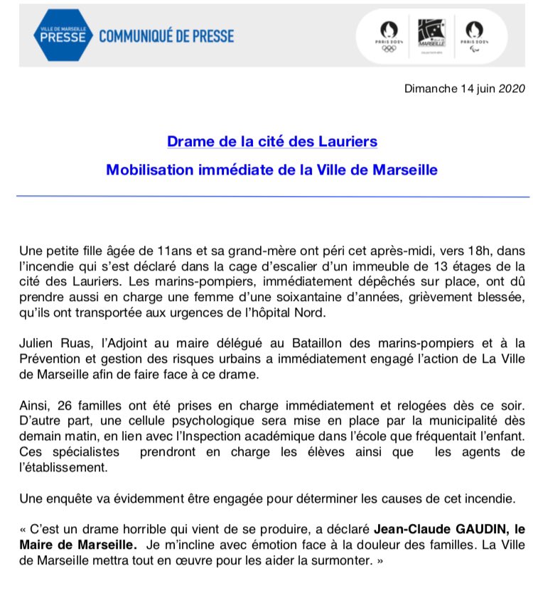marseille's tweet photo. Drame de la Cité des Lauriers
Mobilisation immédiate de la Ville de Marseille. https://t.co/GyvbYleRou