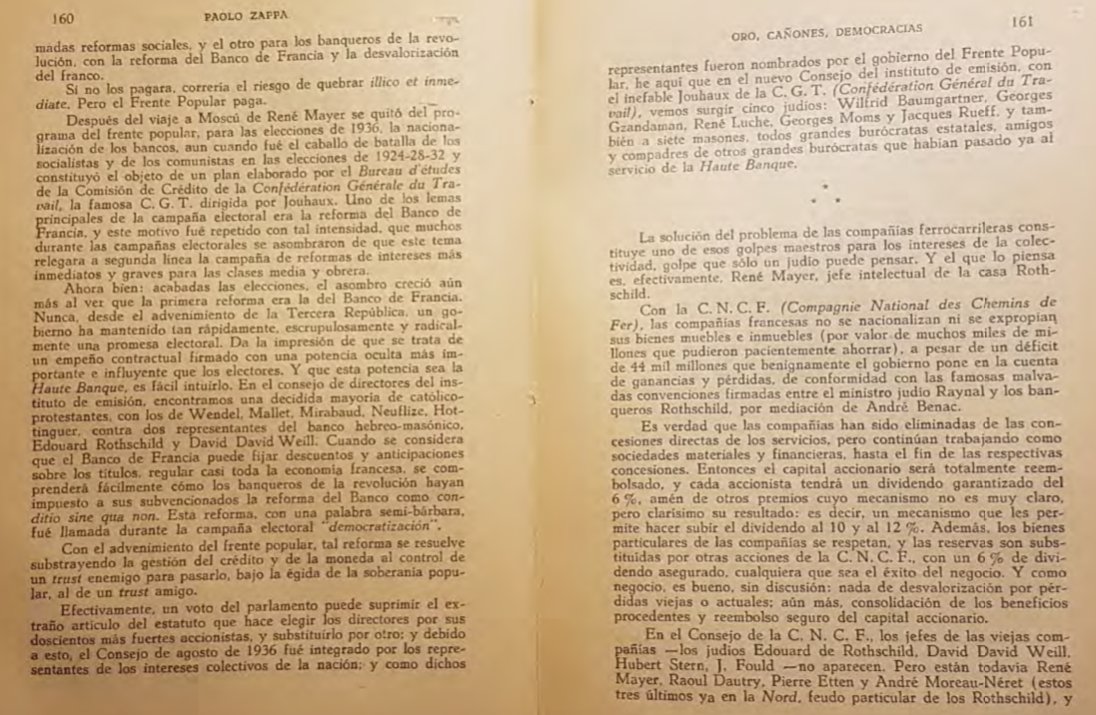 85-El frente popular llega al poder con auspicio d Rusia los viáticos d Haute Banque y sobre la mesa 2 pagarés uno para los votantes y otro para los banqueros d la revolución.. y nombraron a 5 judíos Wilfrid Baumgarther, George Gzandaman, René Luche Georges Moms y Jacques Rueff.
