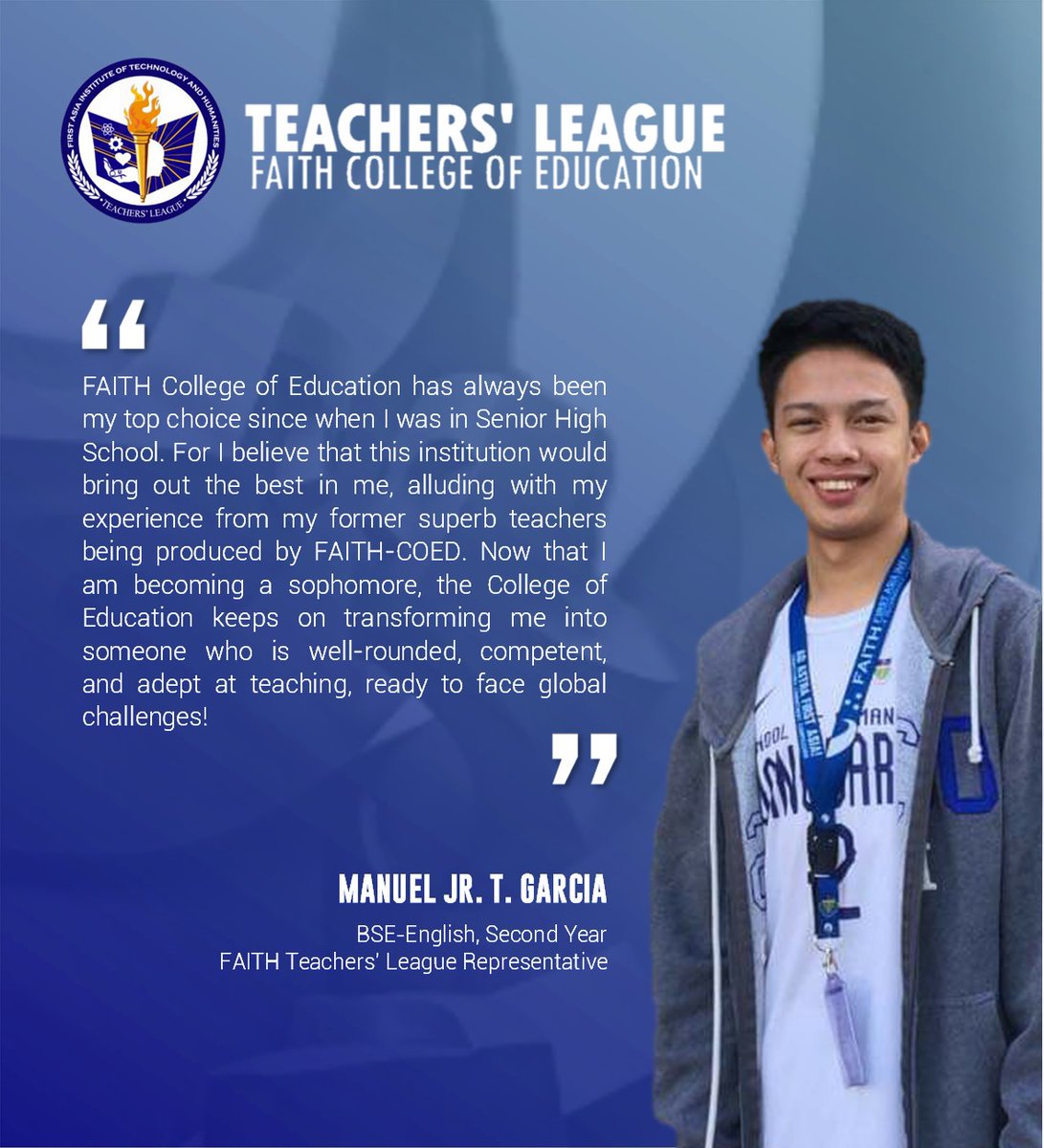 faithtlofficial's tweet photo. #StudentTestimonies #WhyFAITHCoEd

Manuel Jr. Garcia, a BSE-English student, is the Class Valedictorian in his Senior High School. A scholar and a student-leader.

BE PART OF THE COED FAMILY!
Enrollment is ongoing!
#FAITHCoEd 

Graphics: Paul Darel Gumba (BSE Eng) https://t.co/zZIf7izCKG