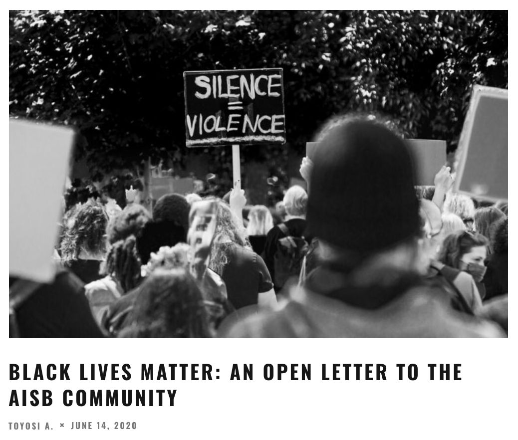 AISB_TheBite's tweet photo. A must read: A first-person "open letter" to the international teaching community about how we can #dobetter. It's a long one, but worth every word.  https://t.co/oTGcZ0Rllz #BlackLivesMatter #Antiracist #Antiracism #blackvoicesheard #BlackVoice https://t.co/bdvX9SMpTN