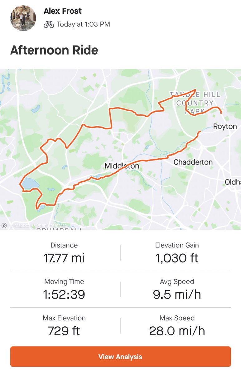 Alex_Frost85's tweet image. Despite stopping twice due my peddle falling off and @Ky7e_H doing himself a mischief showing off, I properly properly enjoyed it 

Massive thanks to the glorious human in Simister who lent me his allen key to put the peddle back on 

#rayallenkey 
#swamit 
#stravawanker