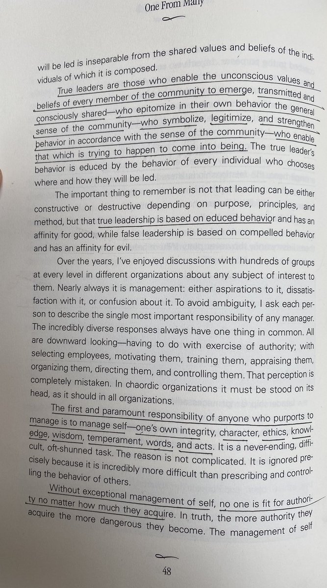 zackkanter's tweet image. The best three pages on leadership I’ve ever come across.

(book is One From Many / Dee Hock)