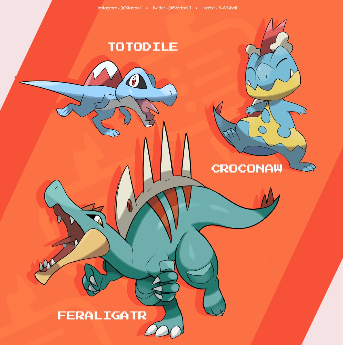 Startboii1's tweet photo. Sooo by popular demand here are my rebooted Johto starters + evolutions 
hope you like it! https://t.co/06z0zB4ewU