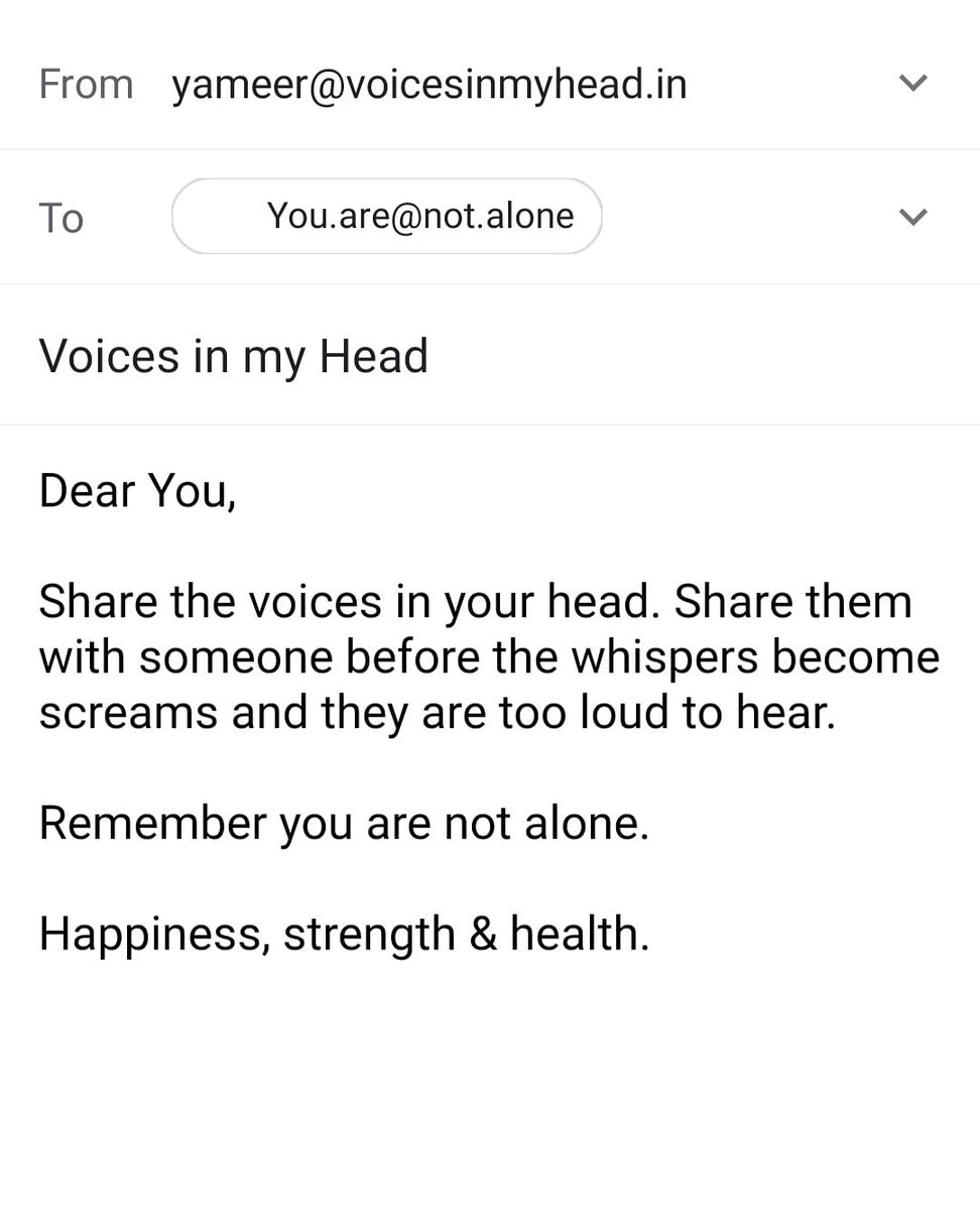 Yameeradhar's tweet image. You are not alone...
#VoicesInMyHeadWithYameer #VIMH #Wellness #VoicesWeShare  # #Poetry #happy #conversation #thoughts #book #author #musings #words #wordsmatter #MentalHealth