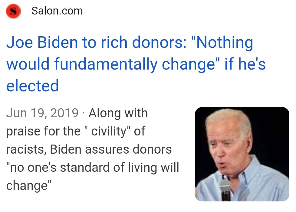 9. On the economy, Joe is owned by the same rich establishment that Trump serves.He has a record of serving the rich for longer than Trump has actually.