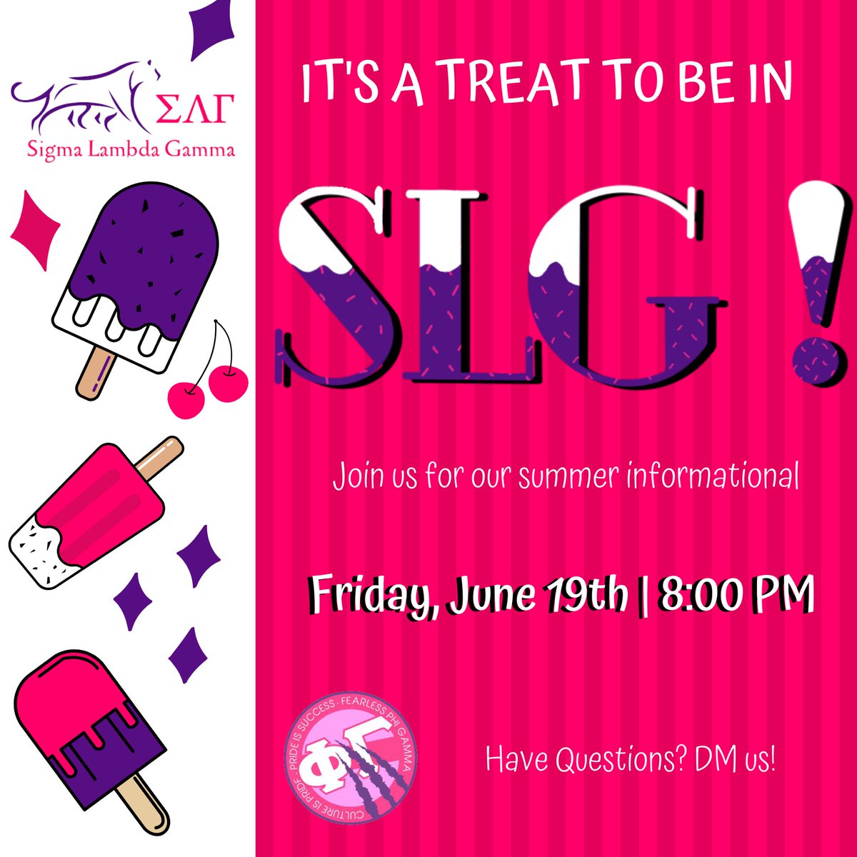*Our apologies, here is the flyer with the correct date!* The moment you’ve all been waiting for.... our virtual summer informational! Happening on FRIDAY, June 19, at 8:00PM! We hope to see you there! - - - 
#slg1990 #slg #phigamma #sisters #fiu21 #fiu22 #fiu20 #fiu23 #ΣΛΓ
