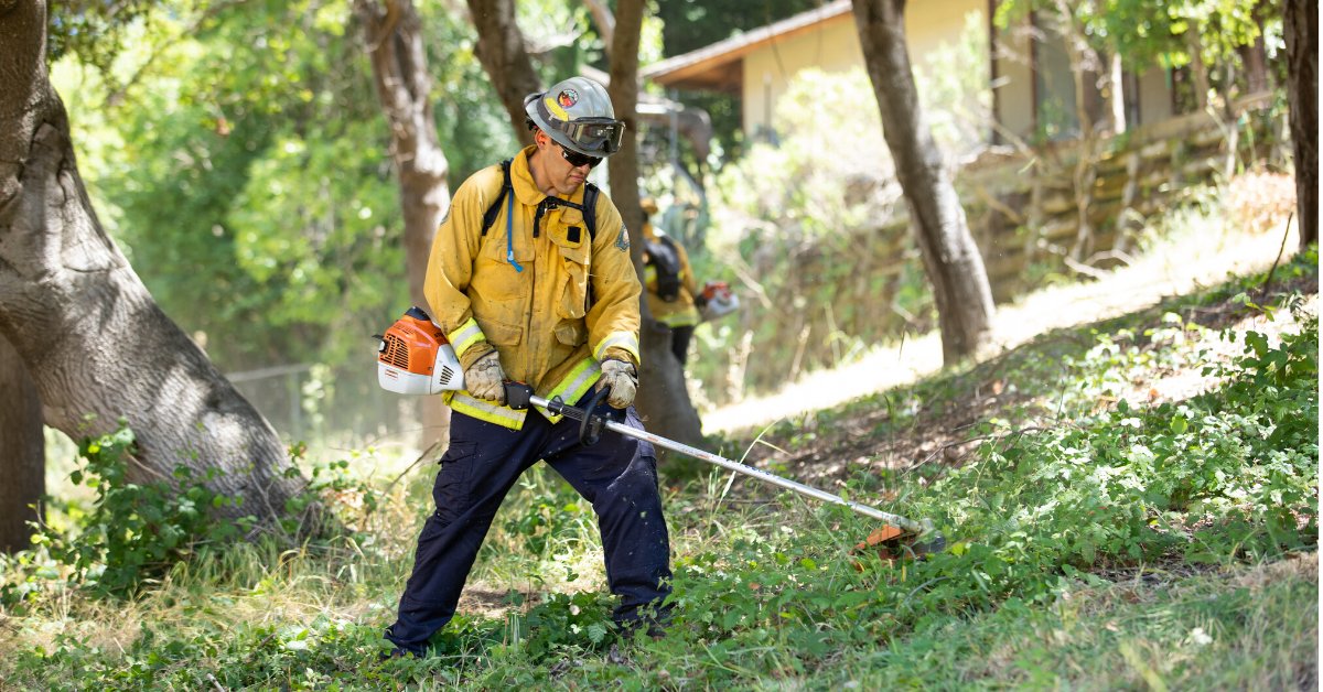 EBRPD's tweet photo. The Park District is staying ready for wildfires through ongoing fire hazard reduction, weather monitoring, and wildland firefighting training – all essential activities that have continued throughout the COVID-19 crisis. The crew pictured here is clearing brush at Lake Chabot. https://t.co/J7yrcYtjRL