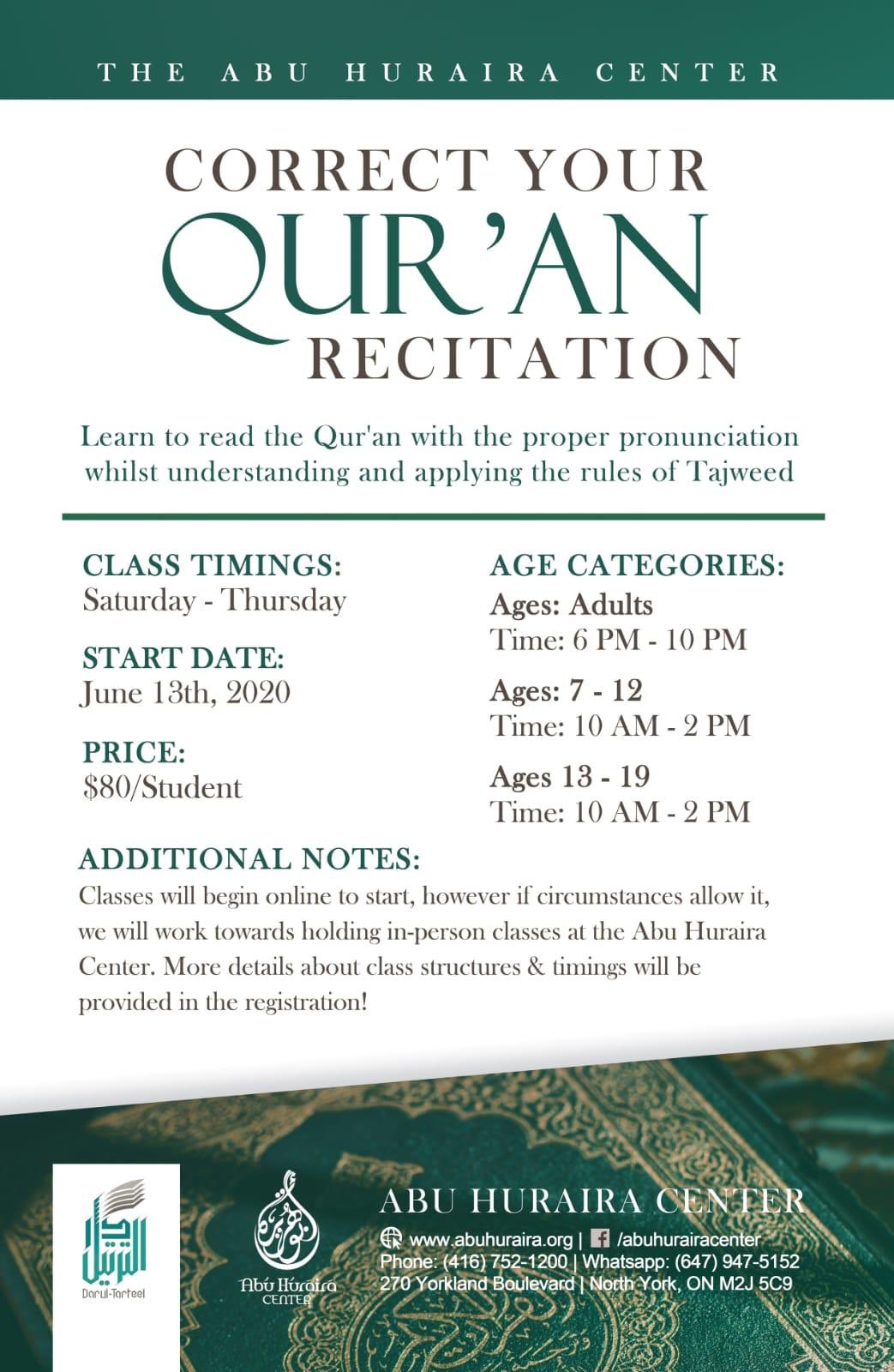 Abu Huraira Center On Twitter With Summer Approaching We Are Offering Two Programs Summer Hifdh Introducing Our Newest Program Correct Your Qur An Recitation See The Details On The Flyer And Register