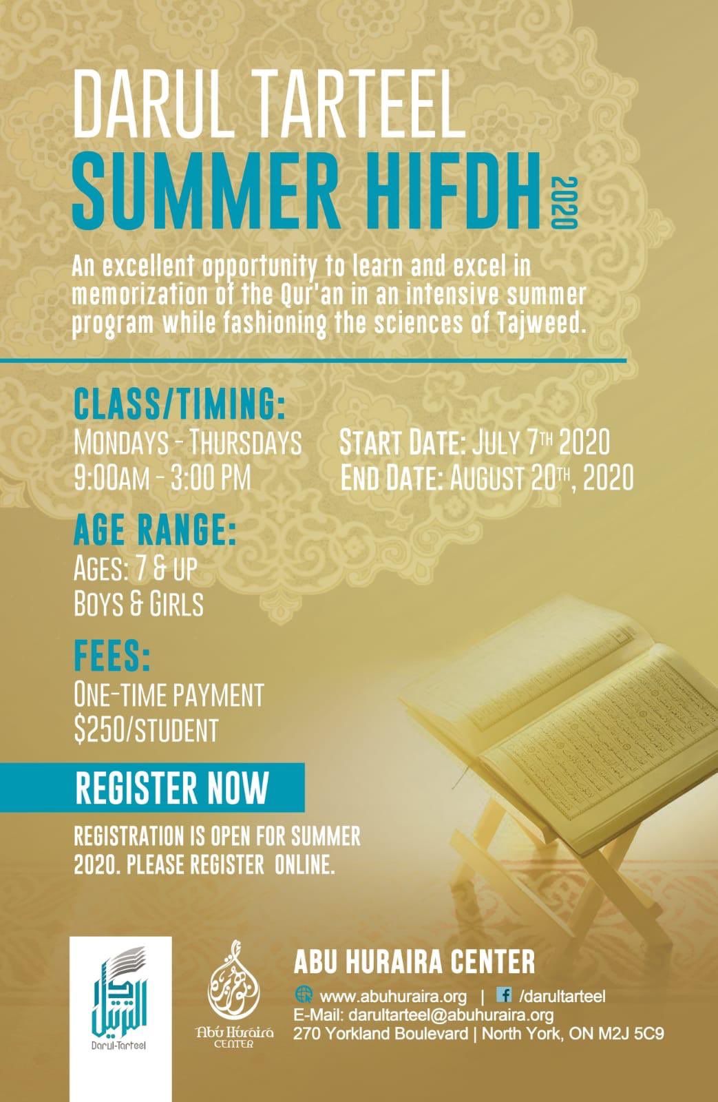 Abu Huraira Center On Twitter With Summer Approaching We Are Offering Two Programs Summer Hifdh Introducing Our Newest Program Correct Your Qur An Recitation See The Details On The Flyer And Register