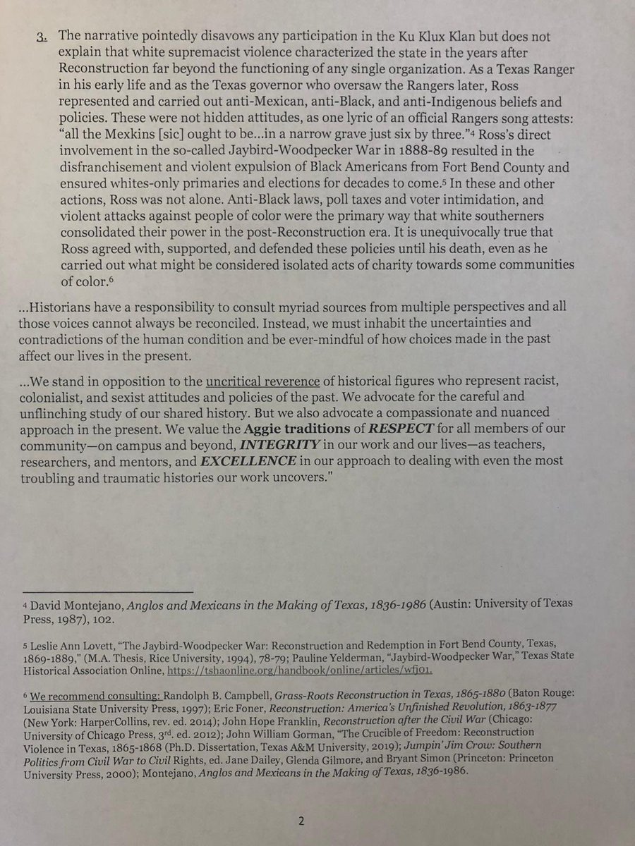 History Department at #TAMU released a statement to university administrators regarding the history of Sul Ross