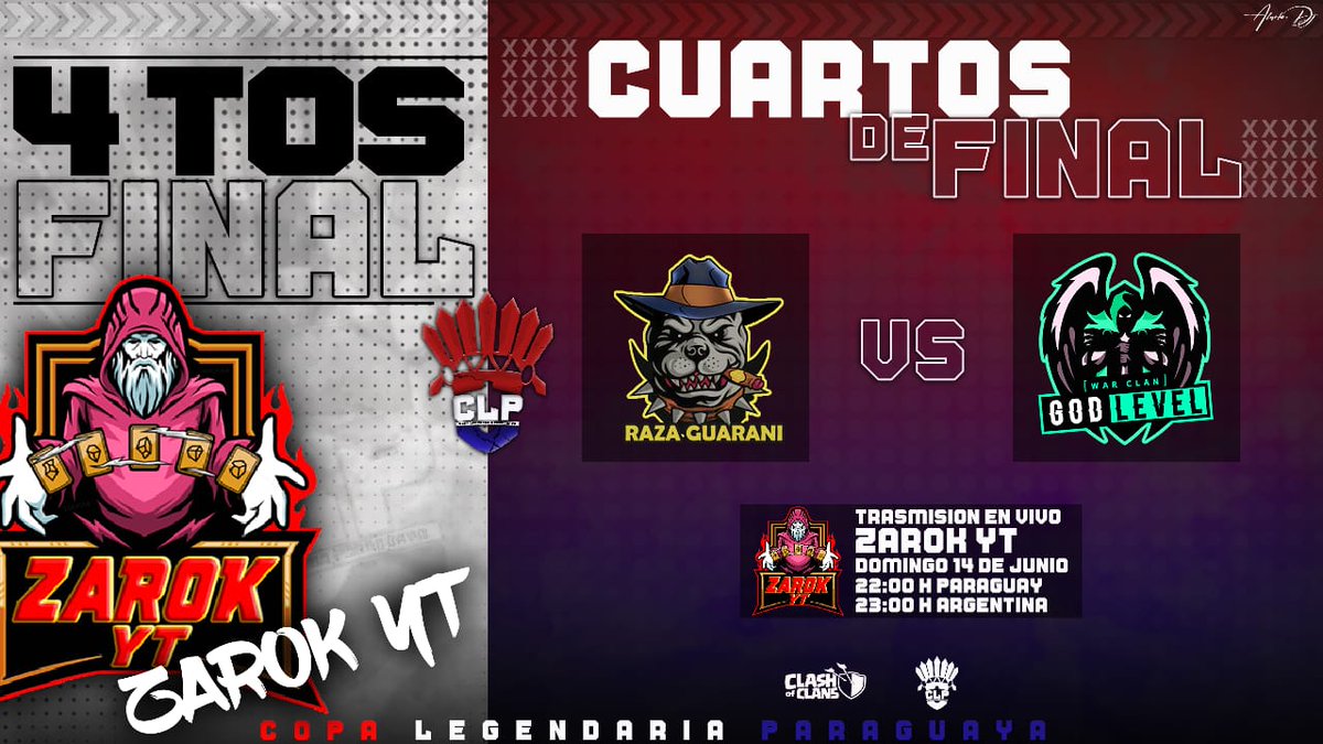 El día de hoy tenemos la última batalla que define quién pasa a la semifinal de la CLP 🇵🇾 💣. En una super guerra se enfrentan:

@RAZAGUARAN1_COC vs <a href="/Godlevelcoc/">GoD LeVeL</a>

Canal de transmisión: <a href="/Zarok_CoC/">Zarok Gamer</a>

Esto estará Imperdible!