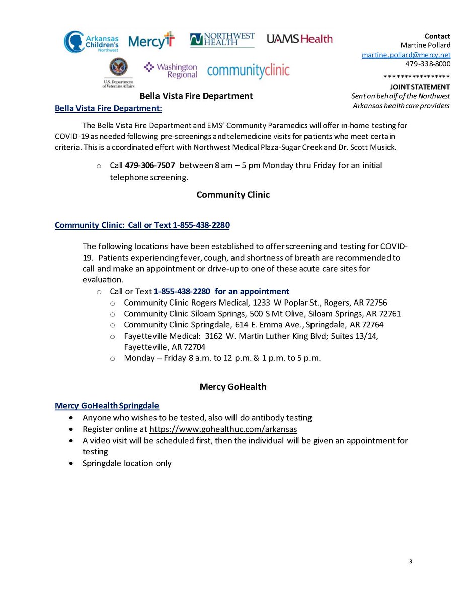 BentonCoAR's tweet photo. There are a number of #COVID19 testing sites available right now. Please share this information so we can keep our community safe. (1/2)#COVID19Ark #COVID19 #NWArk https://t.co/saOsEMHn9i