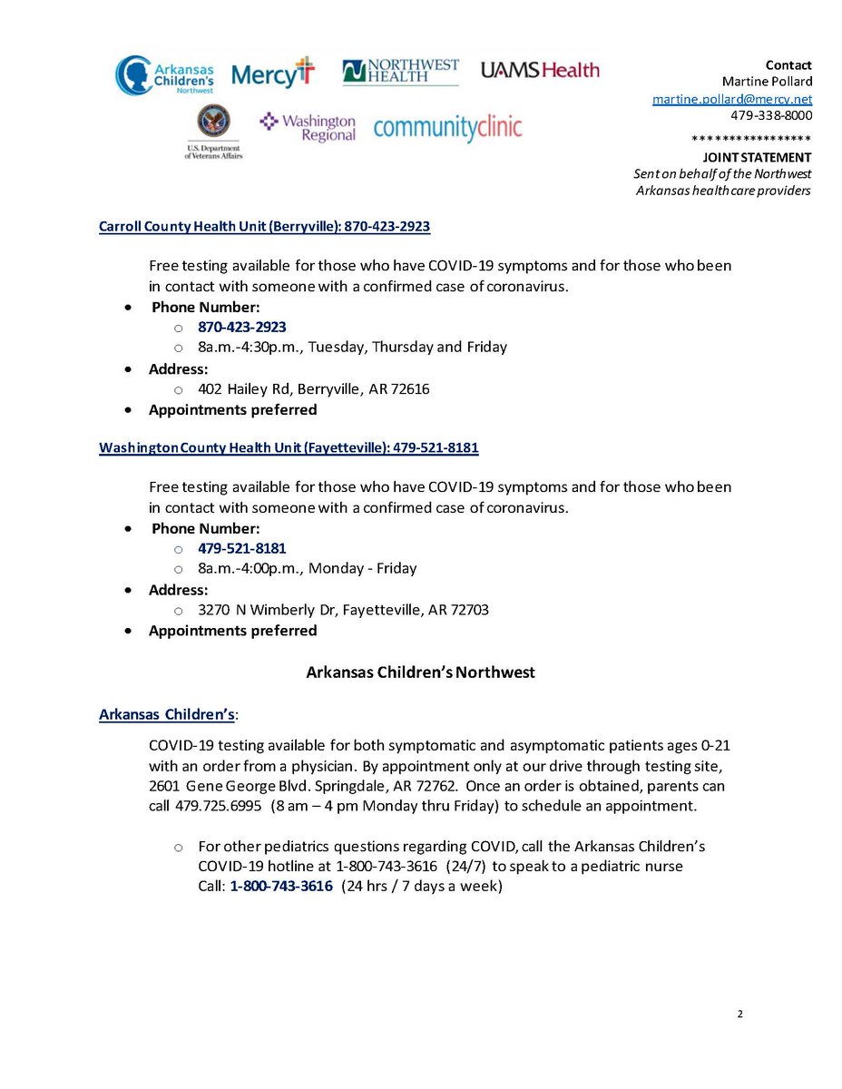 BentonCoAR's tweet photo. There are a number of #COVID19 testing sites available right now. Please share this information so we can keep our community safe. (1/2)#COVID19Ark #COVID19 #NWArk https://t.co/saOsEMHn9i