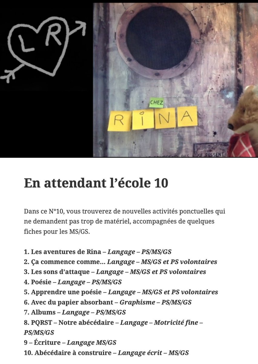 Le N° 10  de "En attendant l'école" est en ligne ici
maternailes.net/leblog2/en-att………
avec toujours des activités ponctuelles qui ne demandent pas trop de matériel et quelques fiches pour les MS/GS.
À bientôt ! 😍