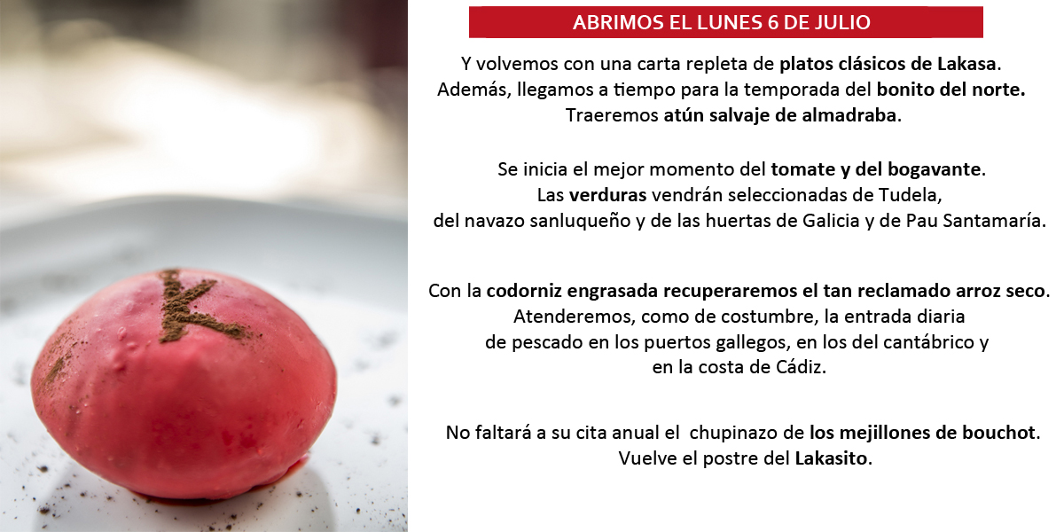 Abrimos en nuestro horario habitual, de lunes a viernes, desde las 13:30 h. hasta las 23:00 h.   
A partir de mañana, comenzamos a atender solicitudes de reserva: Vía online y por whatAspp en el 626.933.081
Y por teléfono (de L a V, de 11 a 21 h) en el 915.338.715 y 626.933.081