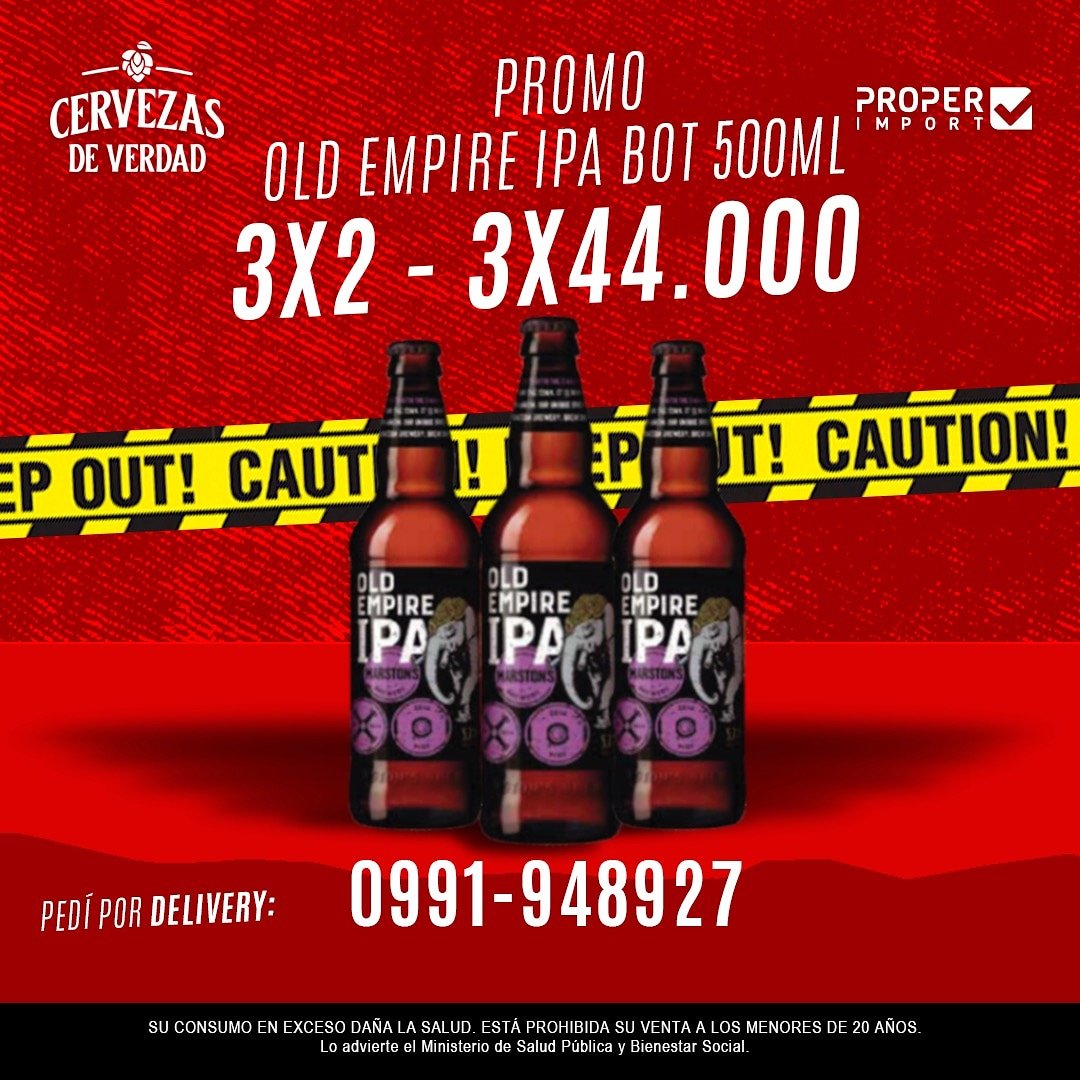 listoshopy's tweet photo. Disfruta de esta #Promo3x2 de la #OldEmpireIPA
La #OLDempireIPA es una auténtica recreación del estilo de la cerveza IPA, elaborada para las tropas Británicas en la India. Por eso el nombre INDIA PALE ALE😍
#Marstons #CervezasdeVerdad #BritishAle
📲Delivery 0991 948927 https://t.co/7ctMxjmp5j