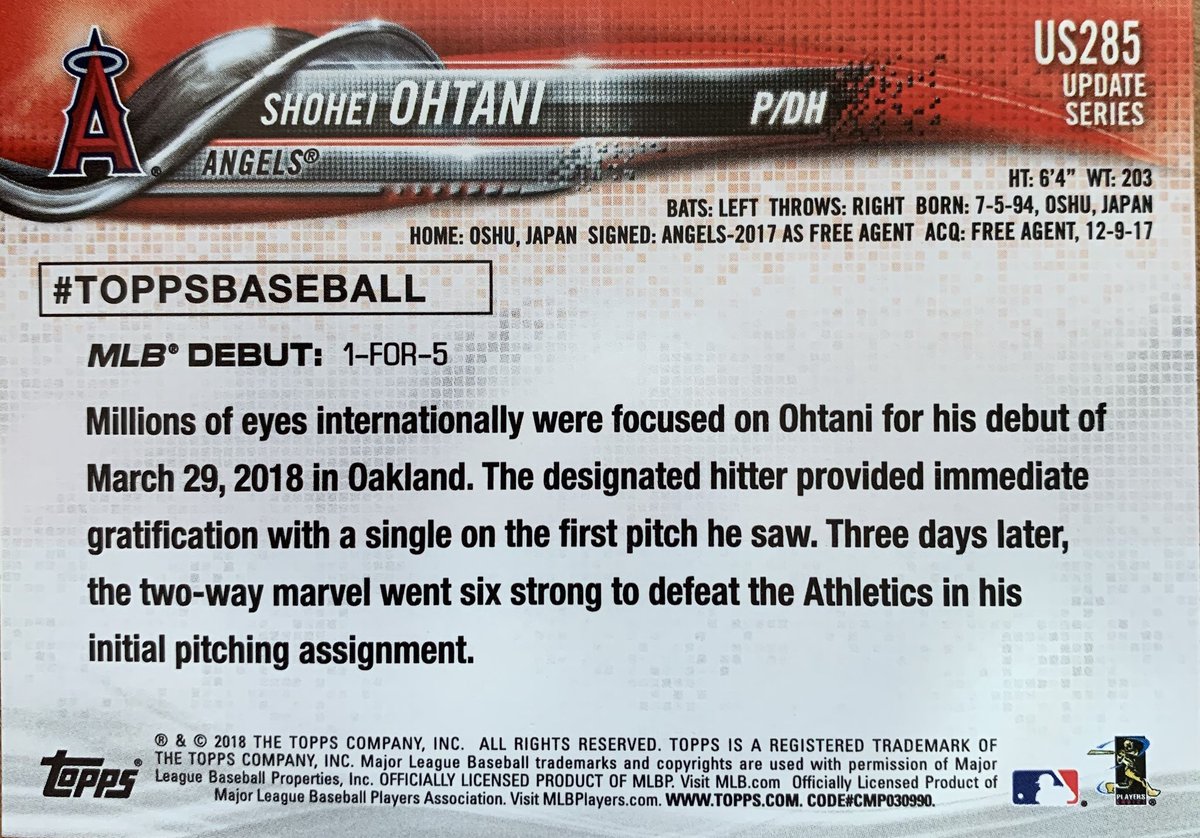 Day 86. Ohtani rookie debut card, 3/28/18.