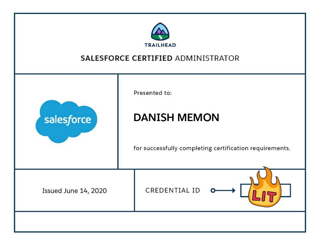 Danish_sfdc's tweet photo. Finally hard work pays-off, was planning this certification from couple of months finally got the opportunity with #LevelUpCertificationChallenge by @partnerforce Thanks @amit_sfdc your Youtube channel helped a lot!
@TCS
#Salesforce #trailblazer #trailhead #sfdc #certifiedadmin https://t.co/22Z87vFSsT