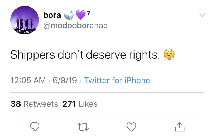 Bora tweeted this which was disrespectful to T/H and it encouraged both ship wars and akgaes. Bora isn’t a shipper, so her purpose of tweeting this wasn’t even shipping. T/H, J/K, and J/M received a lot of hate from shippers and akgaes for nothing.