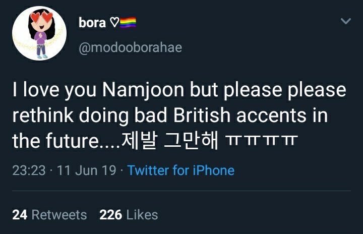 Bora has mocked N/J’s accent. Mocking the accent of a non-native English speaker is so disrespectful and detrimental. Non-native speakers often subconsciously copy the accent of whoever they are speaking to (in N/J’s case, a British accent). It’s not like he did it on purpose.