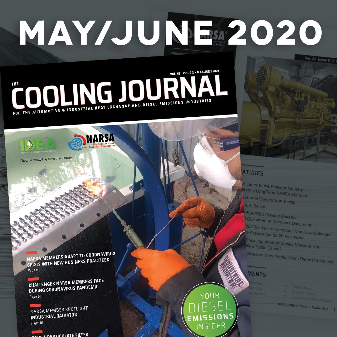NARSANow's tweet photo. Inside the MAY/JUNE issue of #TheCoolingJournal, you'll find:
β‘οΈ Feature on Industrial Radiator Service out of Dallas, Texas
β‘οΈ Major challenges NARSA/IDEA members are dealing with as a result of #COVID19 & how they're changing business practices
https://t.co/qrKle0p72R https://t.co/H9MX0JCpxe