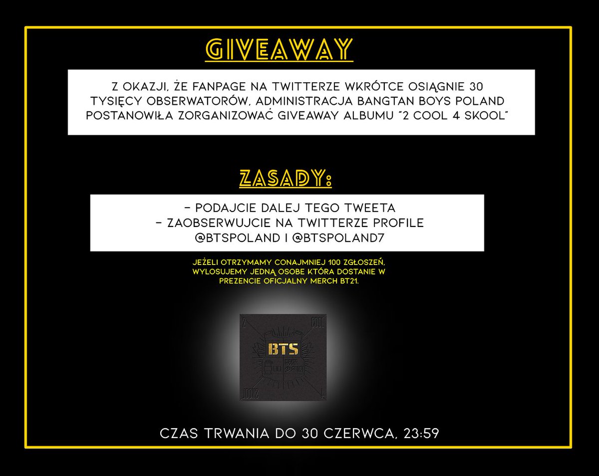 BTSPoland's tweet photo. Kochani, zachęcamy was do wzięcia udziału w naszym giveaway z okazji zbliżających się 30 tysięcy obserwatorów na naszym Twitterze! https://t.co/bM97Foqw4N