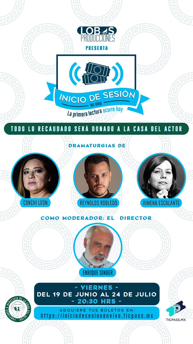 #InicioDeSesion comienza el próximo VIERNES 19 de Junio a las 20:30 #ENVIVO

Entra al proceso intimo de los actores, el director y el texto por primera vez.

BOLETOS en #TicPass : bit.ly/2XNLgJR

<a href="/juanmabernalch/">Juan Manuel Bernal</a> <a href="/gadelagarza/">Gabriela De la Garza</a> <a href="/silvnavarro/">Silvia Navarro</a> @a_speitzer <a href="/alan_estrada/">Alan Estrada</a>