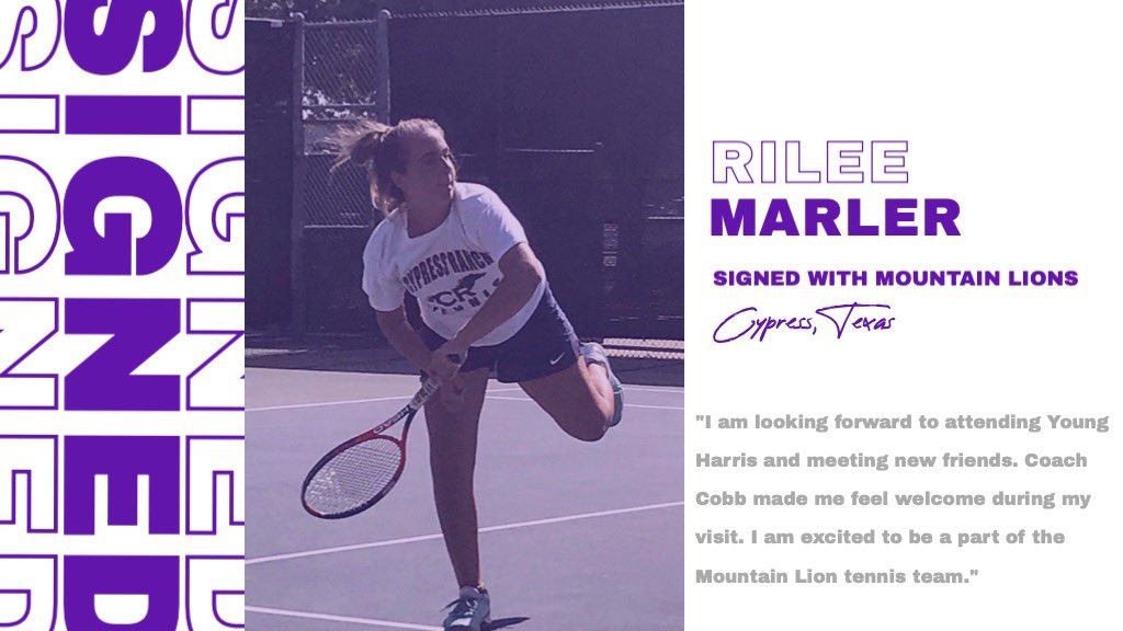 Another one joins our #YHCMountainLion family! Rilee Marler of Cypress, Texas is next up on the women’s side for #SigneeSunday. 👏🏼💪🏼
•
•
Welcome to the family, Rilee! 🎾📝 #DefendTheDen