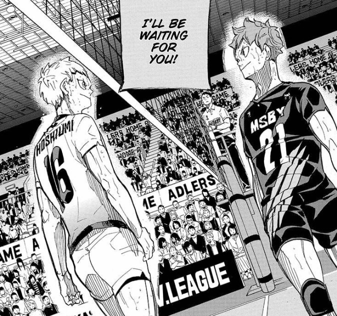 Haikyuu!! Chapter 397

Hoshiumi shouting at Hinata (toward the end of Kamomedai versus Karasuno) that he'll be 'waiting for him' was his benevolent method of sparing the game to complete it later. Furthermore, presently they're here playing like their lives depend upon it. 