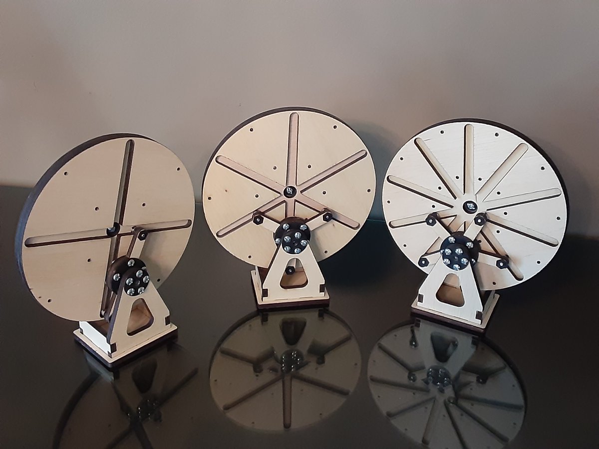 I uploaded my design for "Multiple Gearing" to @Thingiverse. It was designed in <a href="/openscad/">OpenSCAD</a> and it is parameterized so the number of arms on the small wheel is easily changed.
thingiverse.com/thing:4459491 
#lasercut #3Dprinting