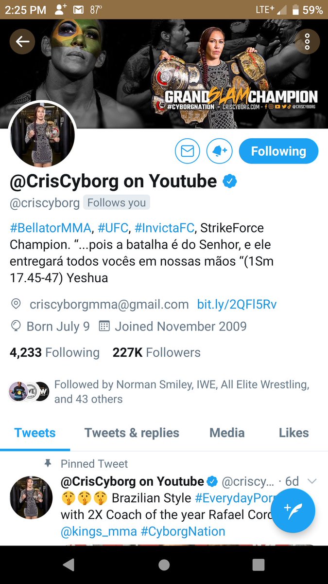 Christi Jaynes I Didn T Know This But This Brazilian Badass Follows Me And I M Extremely Excited Not To Fight Her She Would Definitely Kill Me But To Maybe Someday Meet