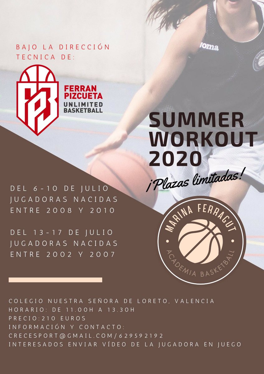 ¡Vuelve el Summer Workout 20! <a href="/AcademiaMarina/">Academia Marina Ferragut</a> bajo la dirección técnica @FerranPizcueta t esperamos para seguir trabajando con todas las medidas y la mejor calidad en los entrenamientos. Escribe a crecesport@gmail.com y t enviamos el formulario d preinscripción¡plazas limitadas!