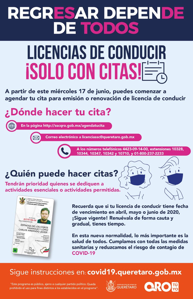 Policia Estatal Qro Sur Twitter A Partir De Este 17 De Junio Se Reanuda El Servicio De Emision Y Renovacion De Licencias Solo Se Atenderan Citas Se Extienden Las Vigencias De