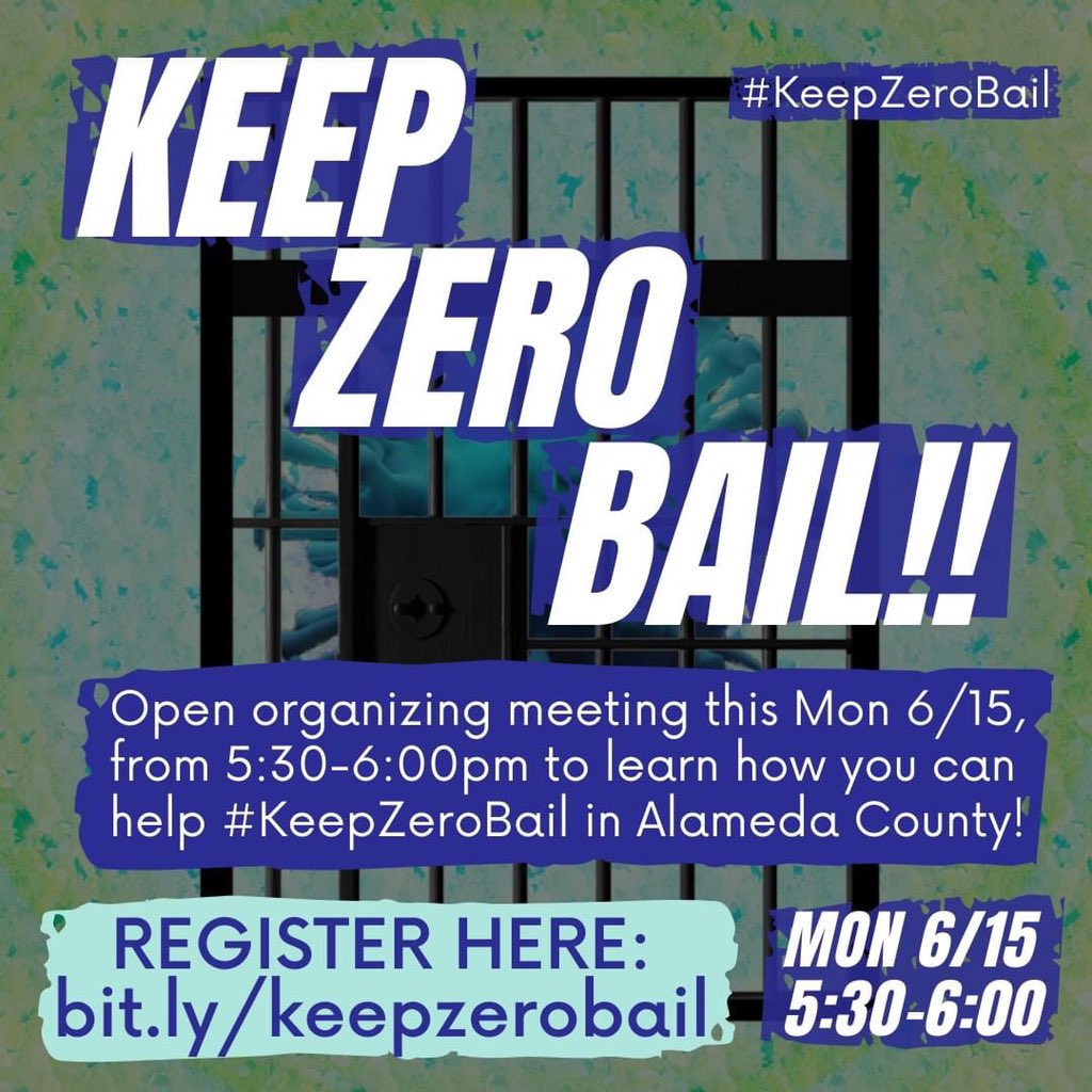 Alameda County! We have the biggest oppprtunity this week to keep zero bail! The impact of keeping zero bail is HUGE! This will not only #flatteningthecurve but it will protect ppl from the deathly Santa Rita Jail that has already experienced a #COVID19 outbreak! Join us tmrw!