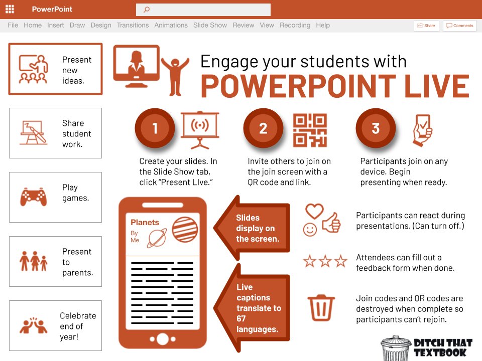 ✨PowerPoint LIVE is now finally live!✨

Present a PPT presentation in real time and include ...

🌍Captions &amp; subtitles in 68 langs
😃Audience reactions
📝 Feedback forms

Watch: youtu.be/NIkXyDBH-bk

#edtech #MIEExpert #MicrosoftEDU