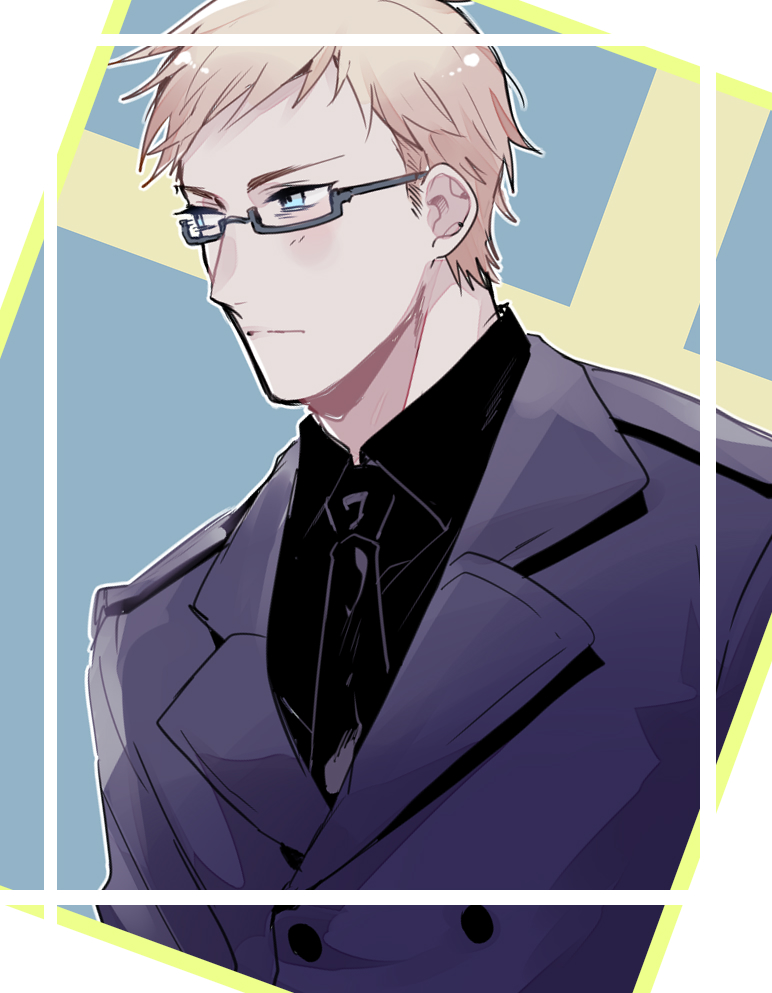 1boy male focus necktie solo glasses blonde hair blue eyes  illustration images