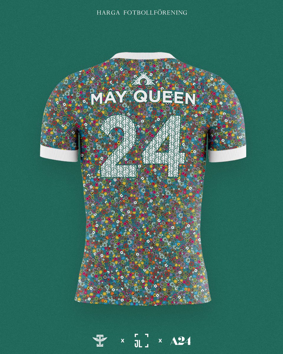 A24 films as football clubs: Harga FF, the May Queen kit. This kit is worn only once a year in celebration of Midsommar. After the midsommar match each year, a massive bonfire takes place outside of the stadium, where Harga supporters often burn the jerseys of their opponents.