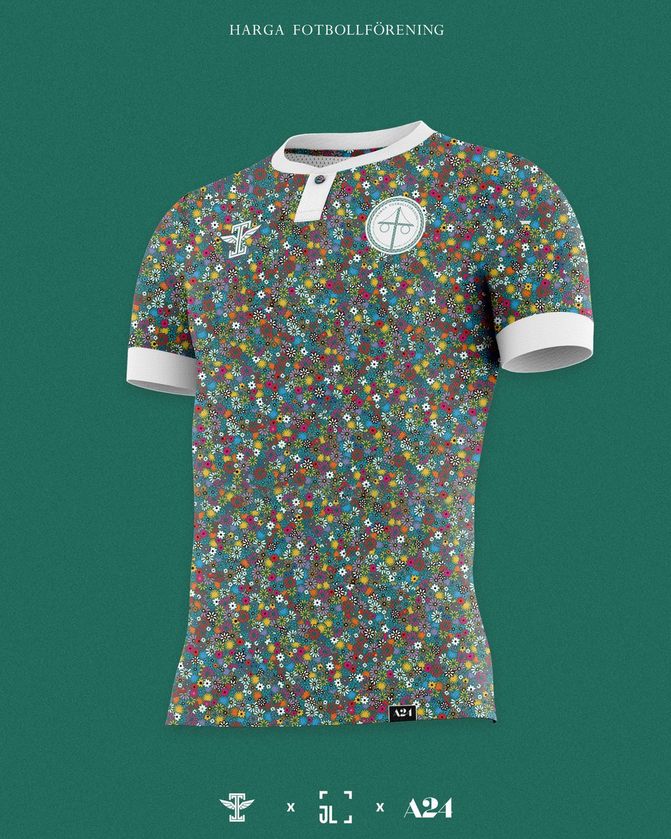 A24 films as football clubs: Harga FF, the May Queen kit. This kit is worn only once a year in celebration of Midsommar. After the midsommar match each year, a massive bonfire takes place outside of the stadium, where Harga supporters often burn the jerseys of their opponents.