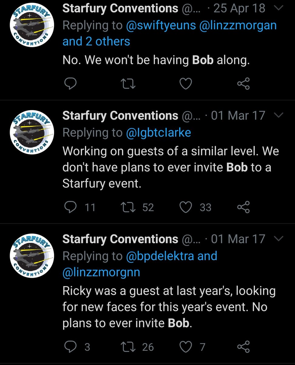 another reason bob morley is problematic - he cancels conventions so often to attend others or for no reason, not caring about the fans or con organizers. starfury and many others confirmed it.