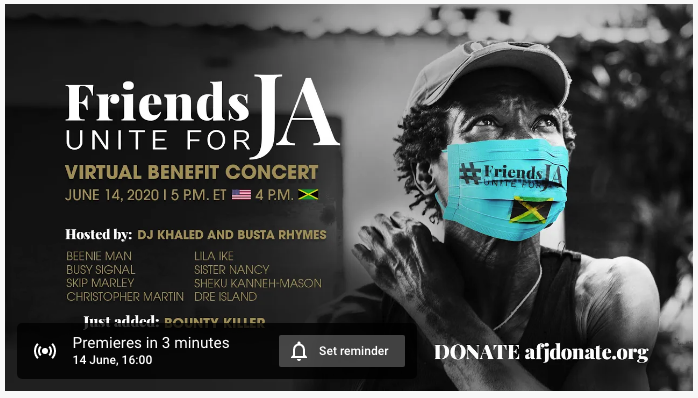 CVSSJa's tweet photo. Starting shortly - #FriendsUniteforJA - a virtual benefit concert hosted by @djkhaled @BustaRhymes donate https://t.co/r3EABtHWpq @busysignal_turf @Iamchrismartin @SkipMarley @thePSOJ
https://t.co/1JcfTKq0qX https://t.co/zzfVb32Cly